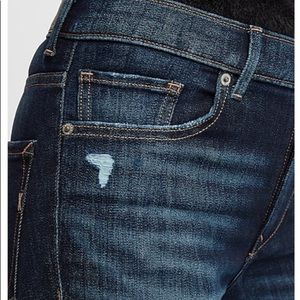 EXPRESS High waisted dark wash frayed ankle jeans